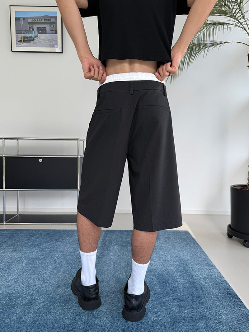 Black & Gray Double-Waist Suit Shorts