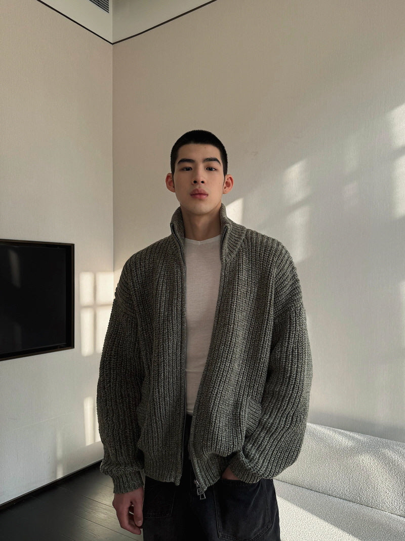 Gray-Green Zipper Sweater