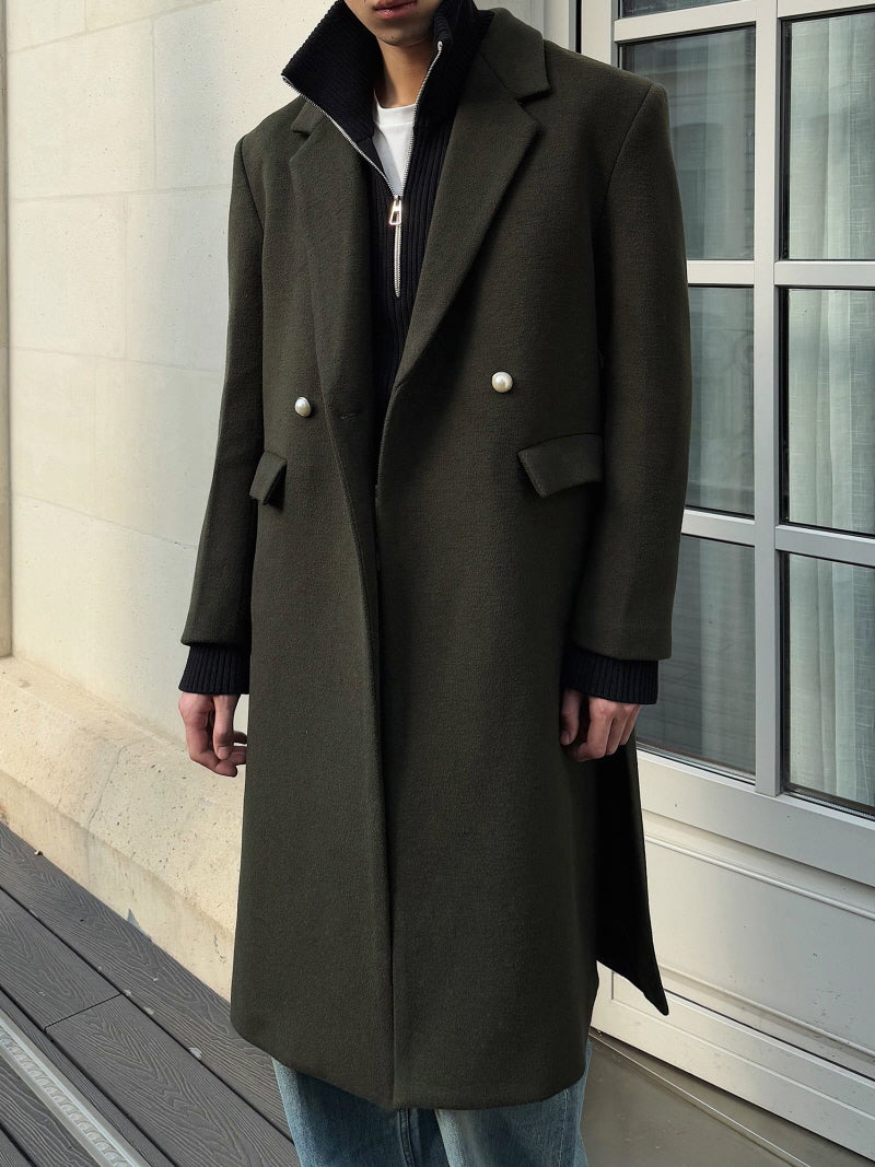 Ami Green Pearl Button Coat