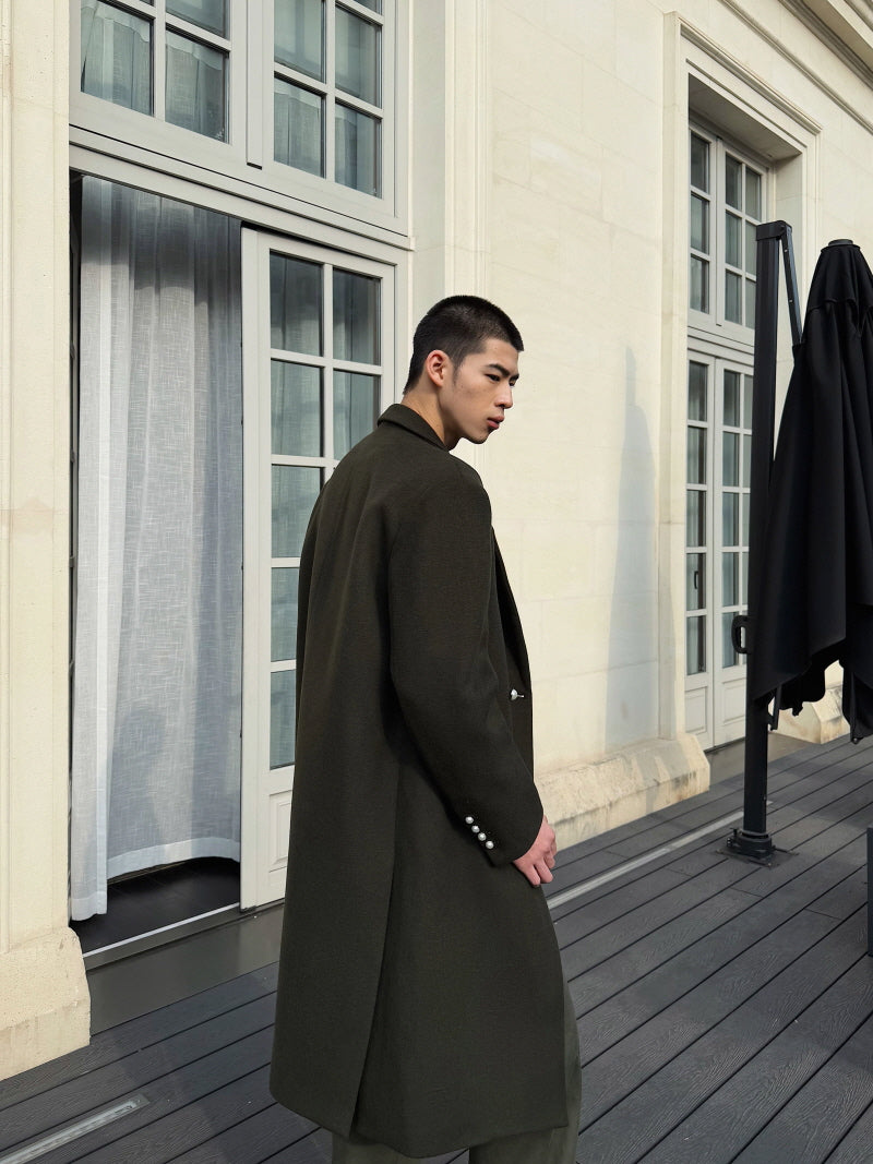 Ami Green Pearl Button Coat