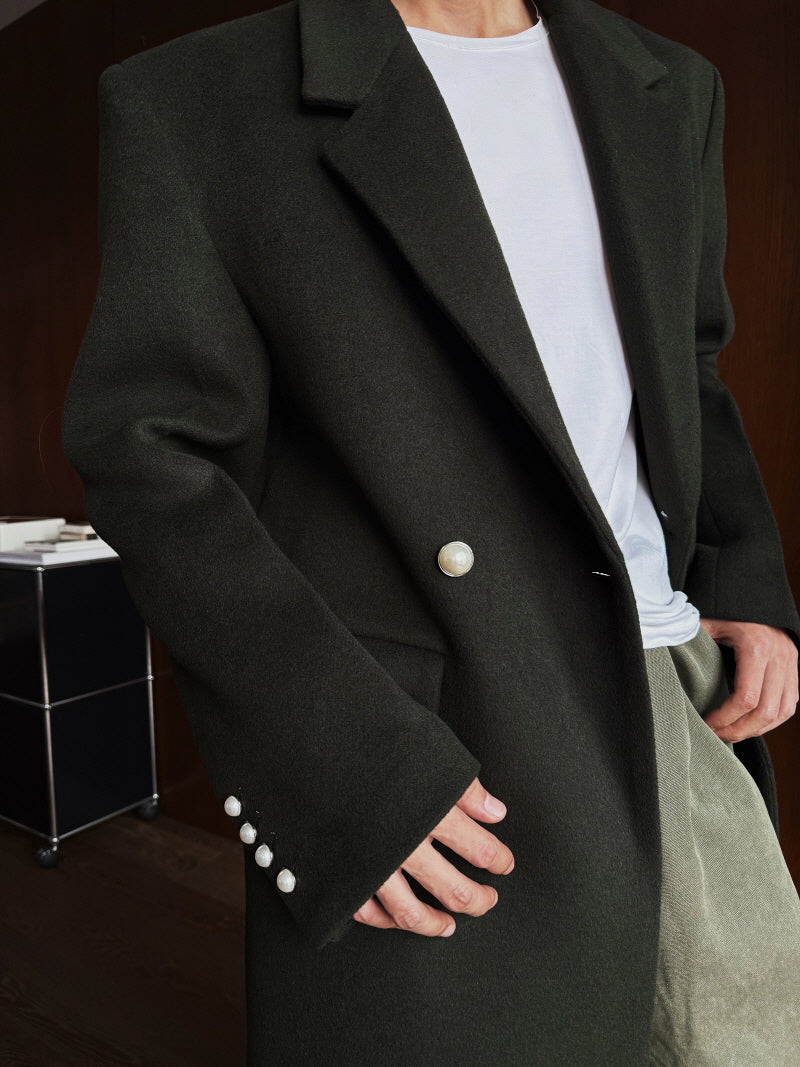 Ami Green Pearl Button Coat