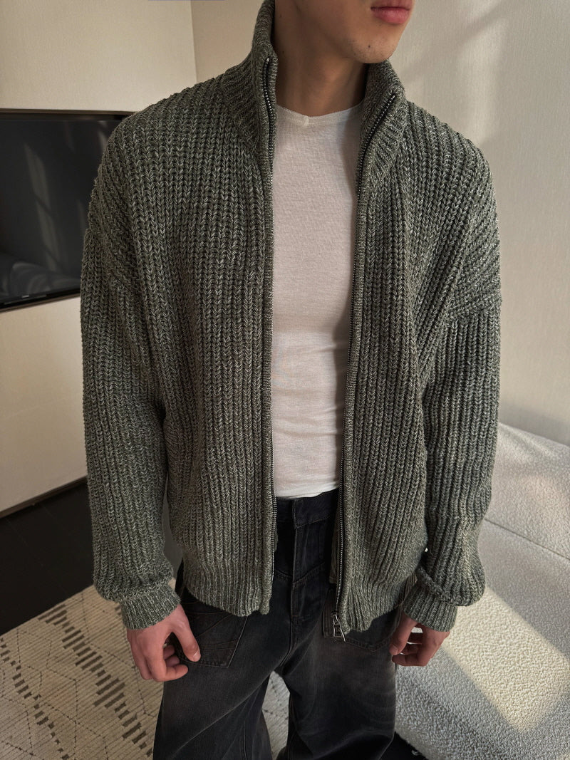 Gray-Green Zipper Sweater