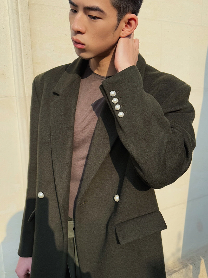 Ami Green Pearl Button Coat