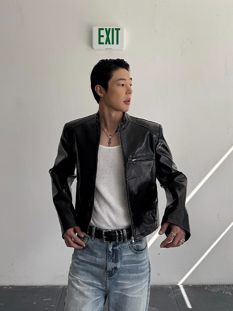 Sexy Slim Glossy Leather Jacket