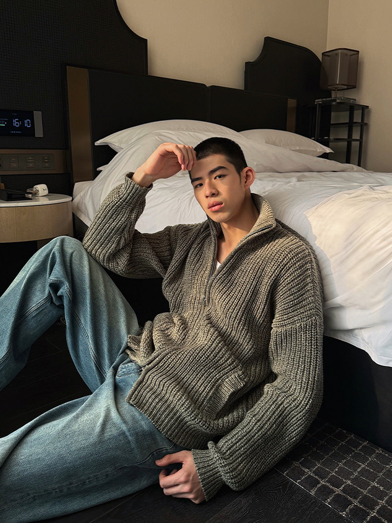 Gray-Green Zipper Sweater