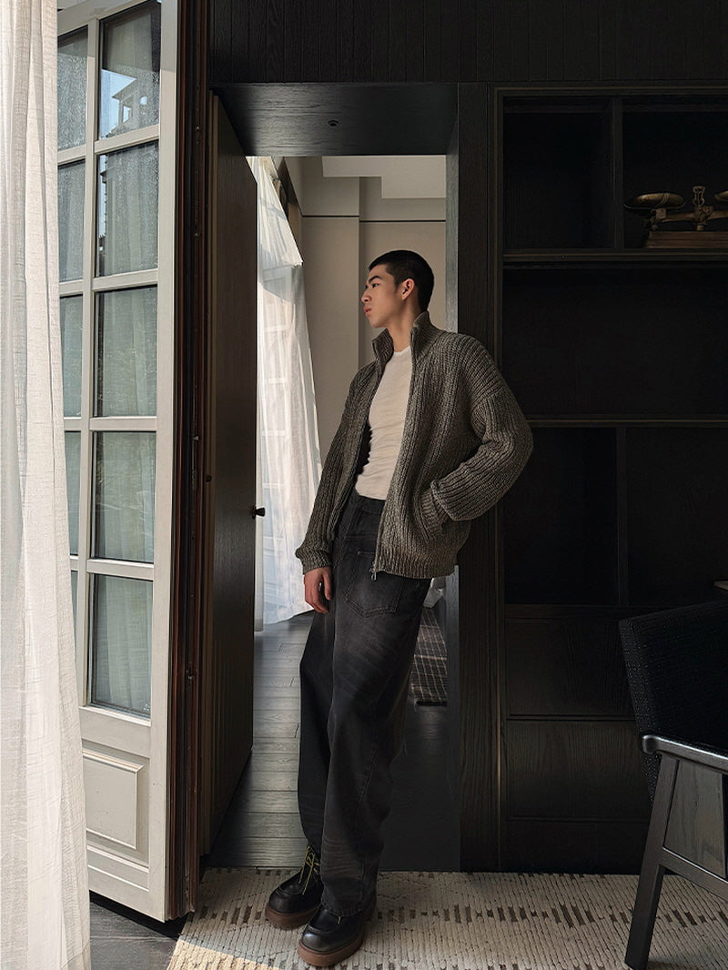 Gray-Green Zipper Sweater