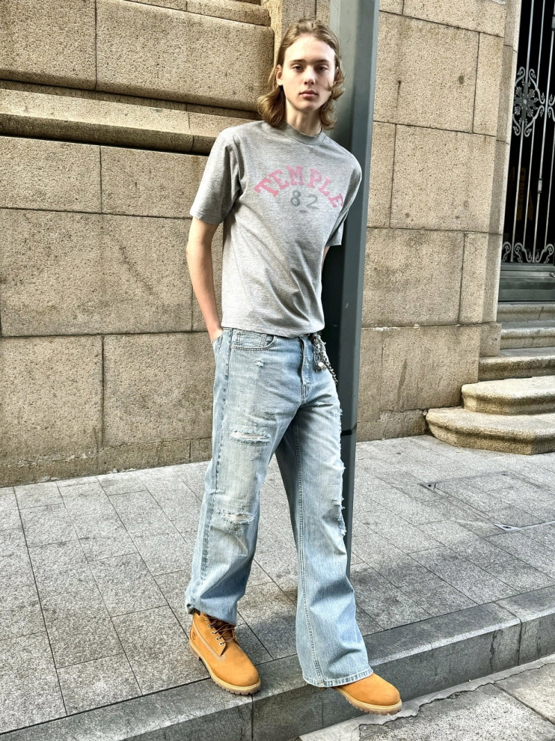 Vintage Mottled Print Distressed Slim Fit Tee