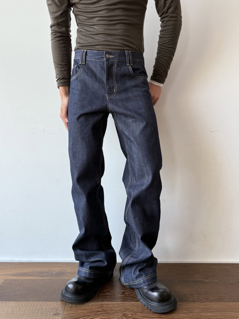 Blue Raw Fabric Fit Jeans