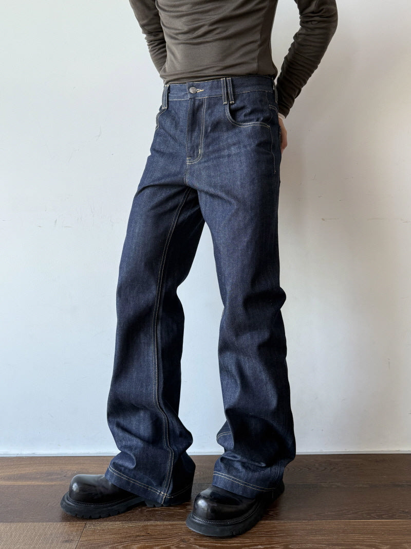 Blue Raw Fabric Fit Jeans