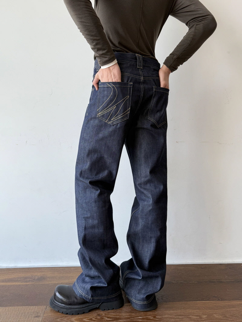 Blue Raw Fabric Fit Jeans