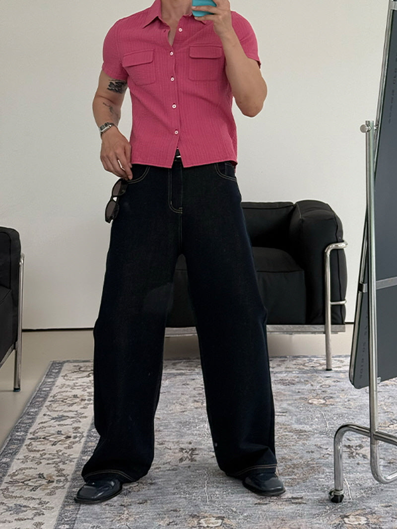 Black Gold Thread Straight-Leg Jeans