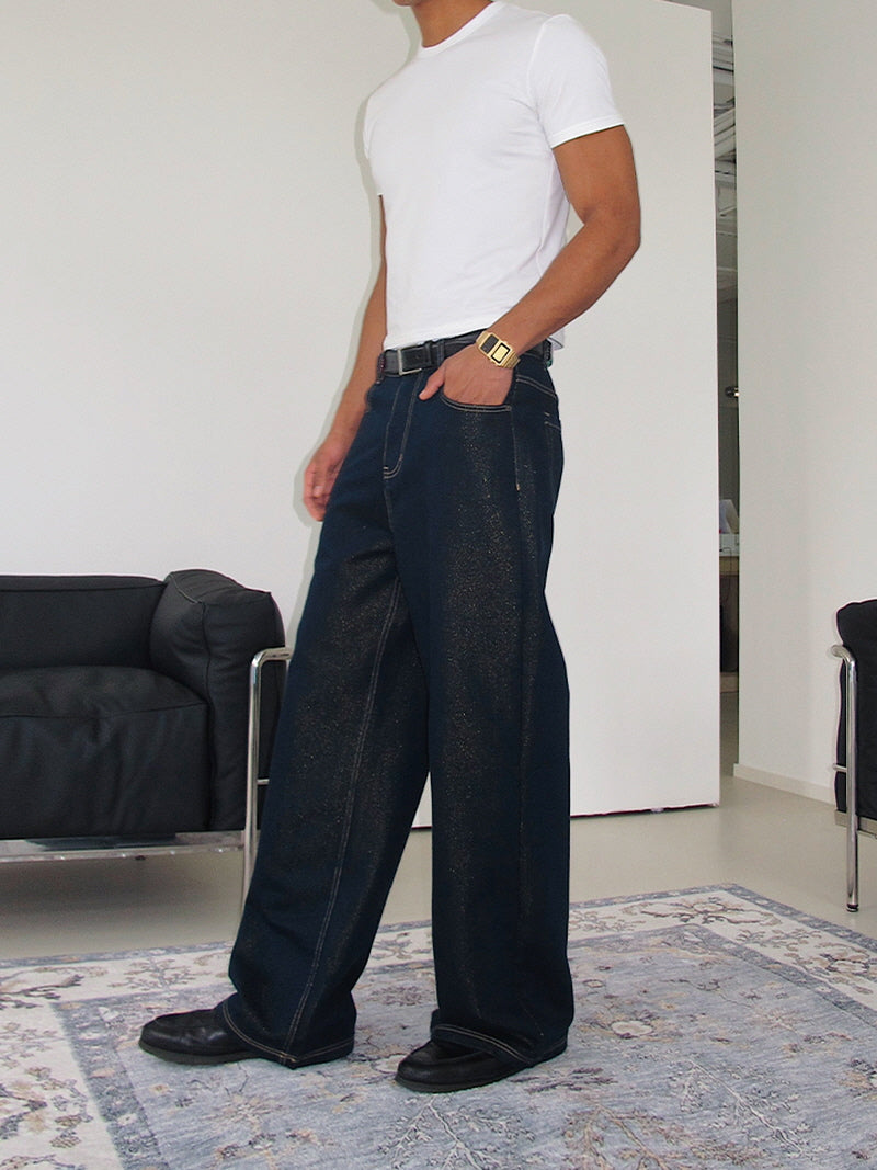 Black Gold Thread Straight-Leg Jeans