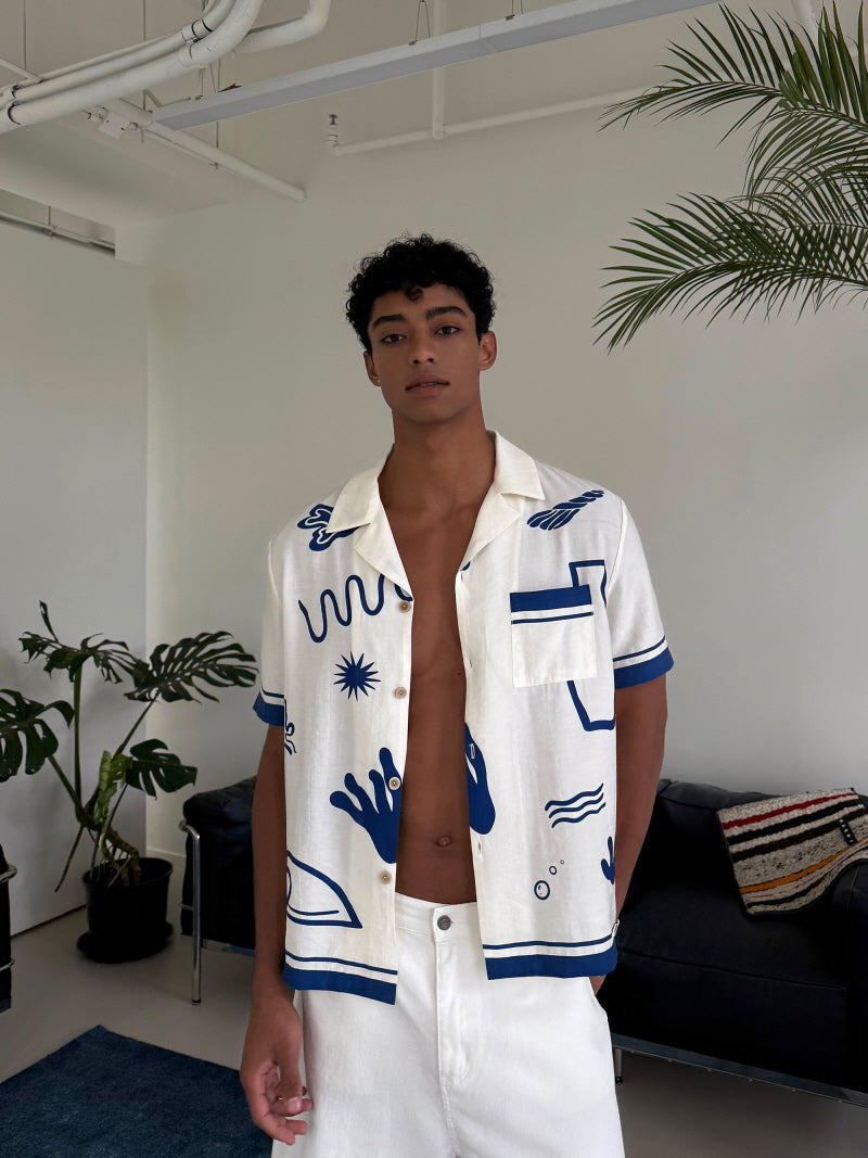 Holiday Cuban Collar Resort Print Shirt