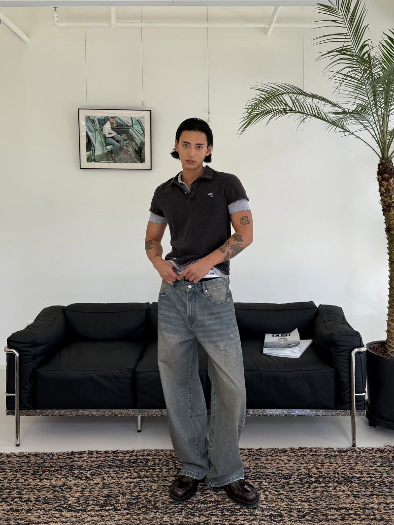 Gray & Purple Two-Piece Short-Sleeve Polo