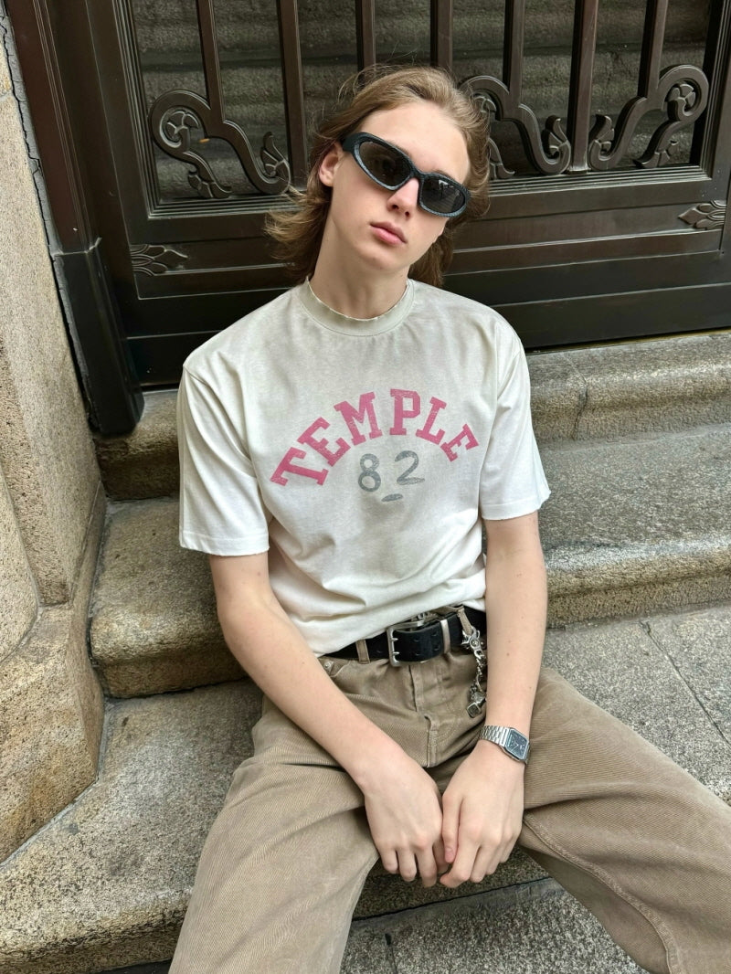 Vintage Mottled Print Distressed Slim Fit Tee