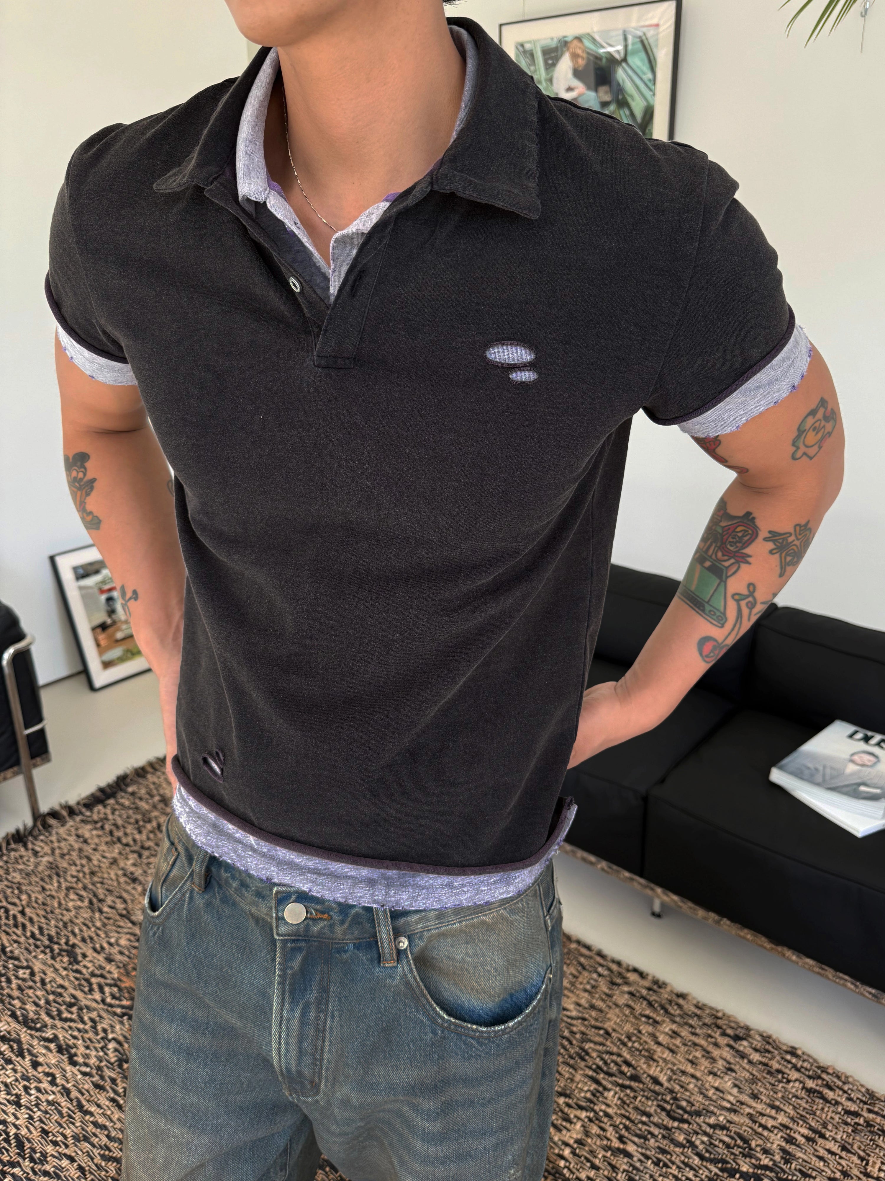 Gray & Purple Two-Piece Short-Sleeve Polo