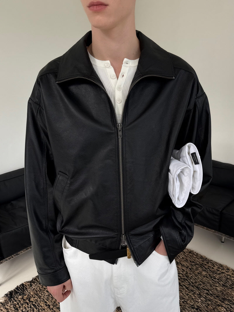 Apex Cropped Leather Bomber