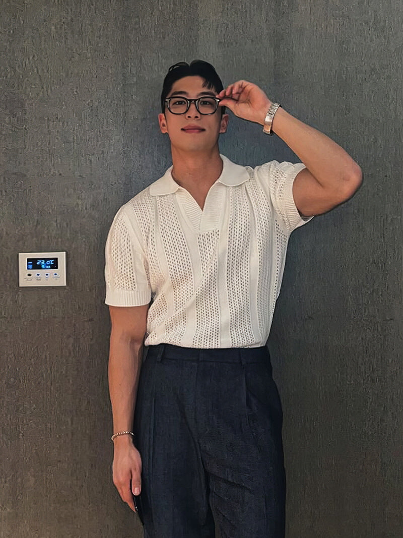 Premium Knit Polo with Subtle Cutouts