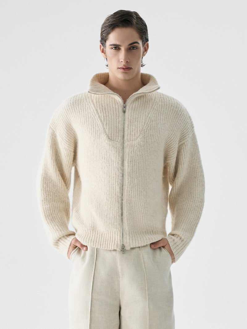 Wool Blend Zip Cardigan