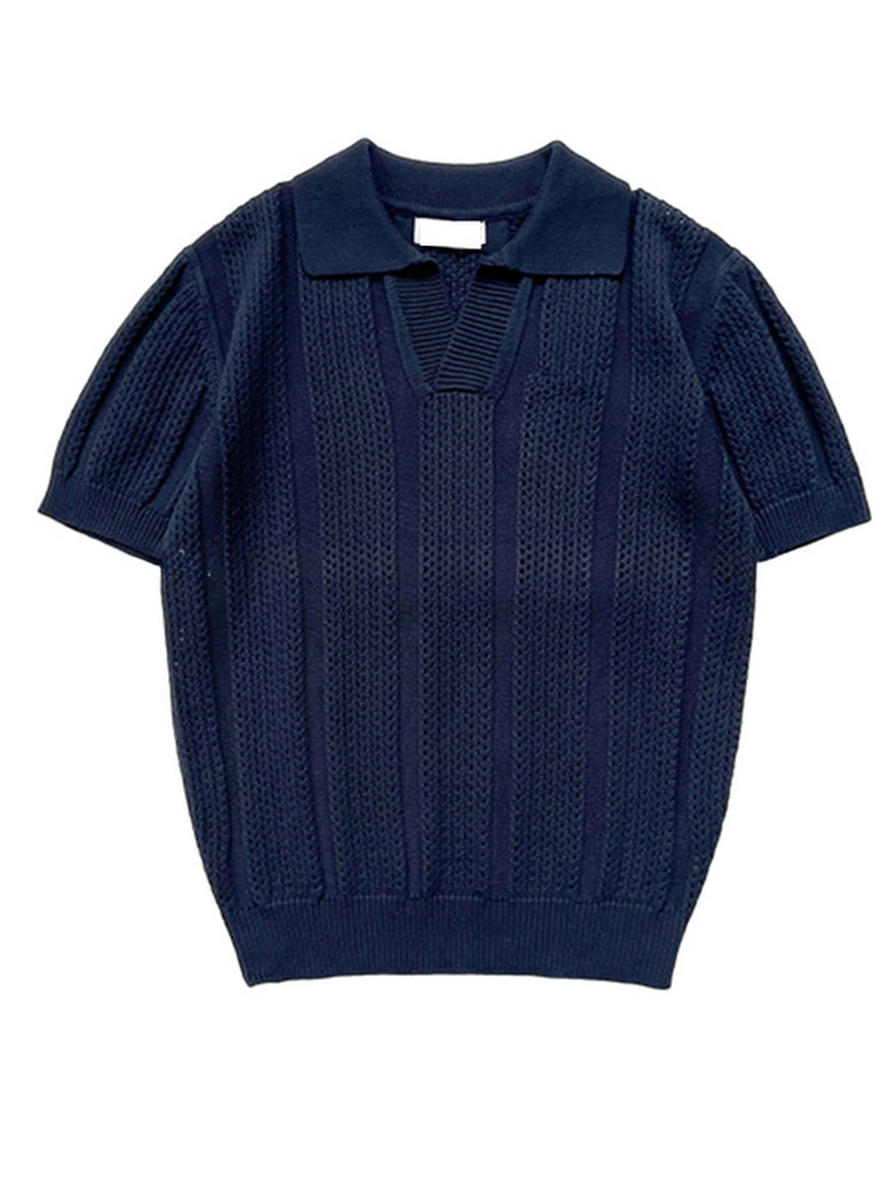 White Mesh Knit Polo Top