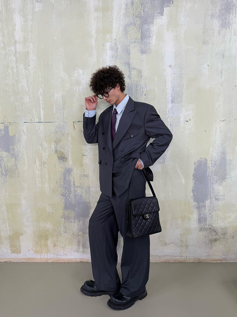 Grey Double-Breasted Blazer