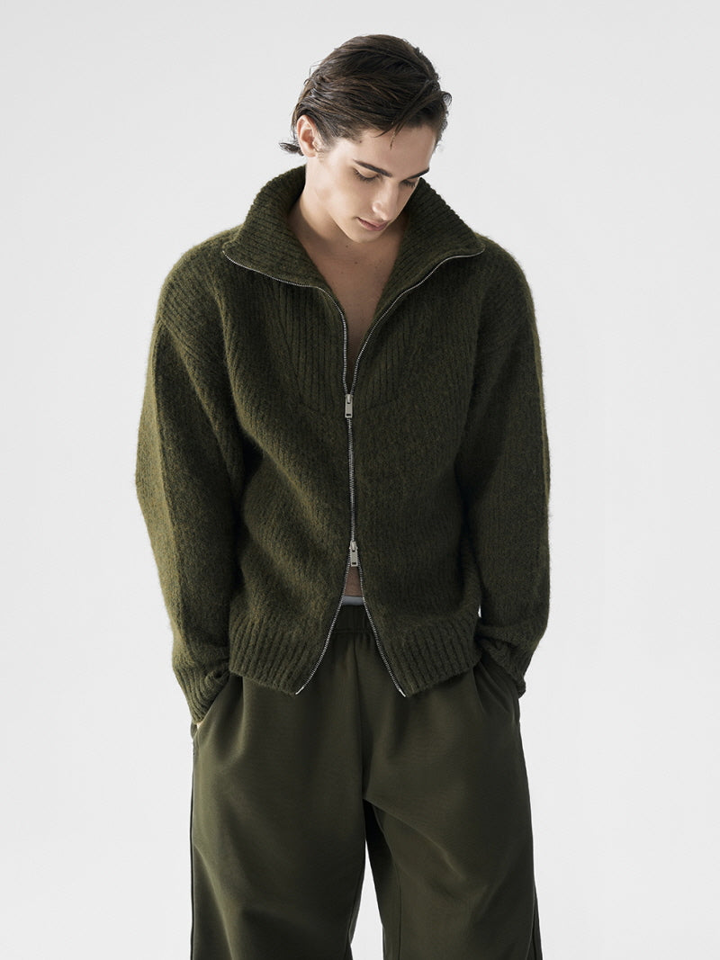 Wool Blend Zip Cardigan