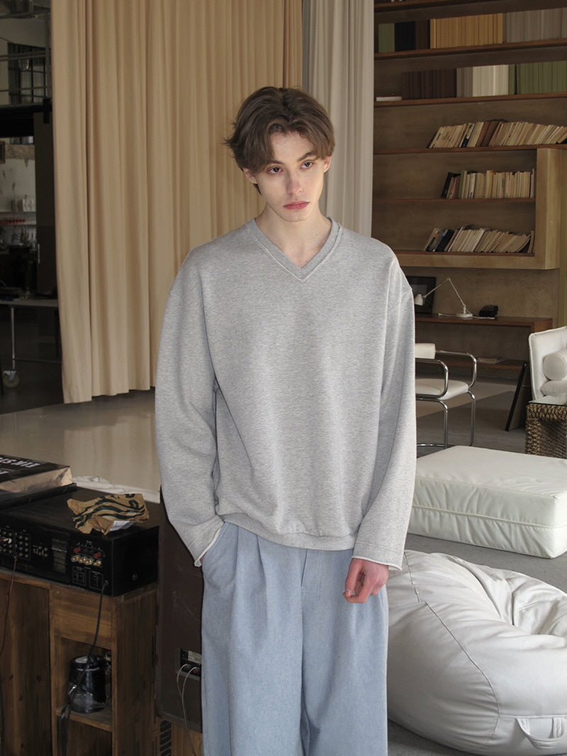 V-Neck Slouchy Cotton Sweatshirt