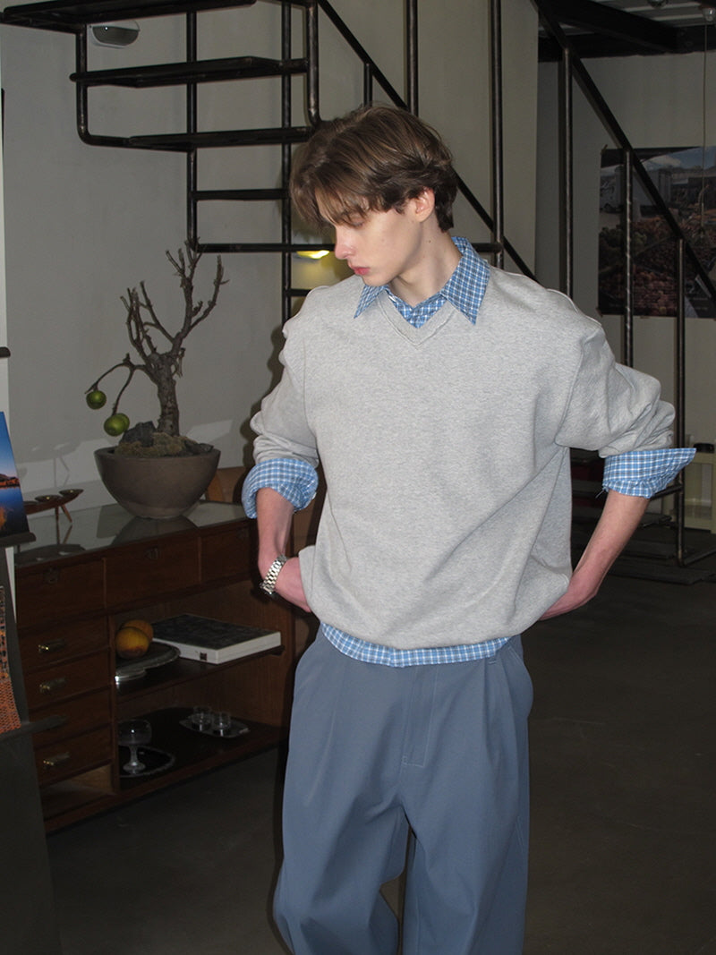 V-Neck Slouchy Cotton Sweatshirt