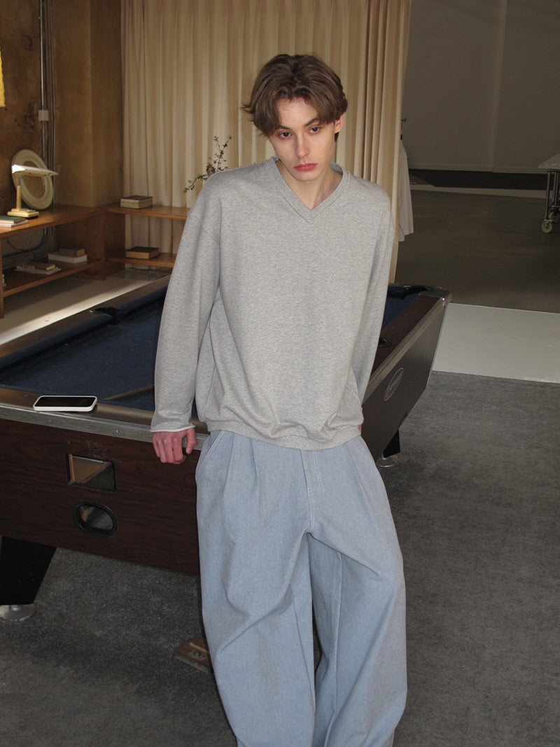 V-Neck Slouchy Cotton Sweatshirt